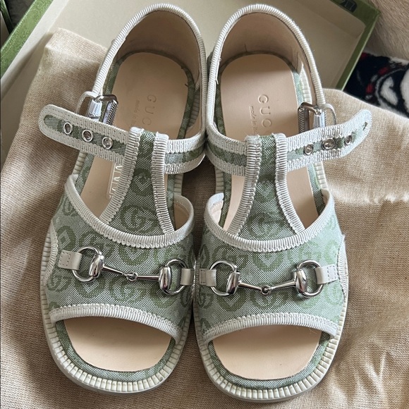 Gucci Kids Mint Green horsebit Sandals with Silver Accents - Picture 1 of 8